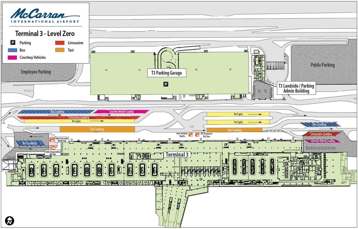 Las Vegas letališče zemljevid terminal 3