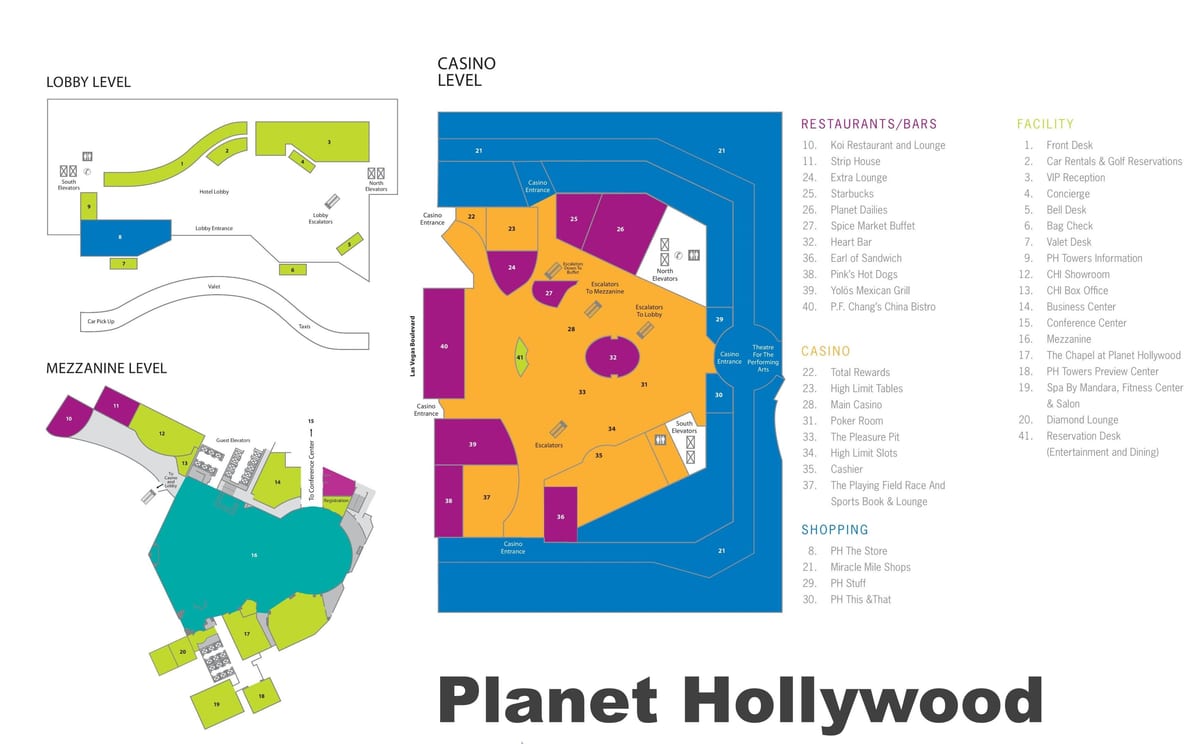 Las Vegas strip zemljevid Planet Hollywood